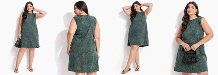 Vestido Verde Escuro em Malha Bordada