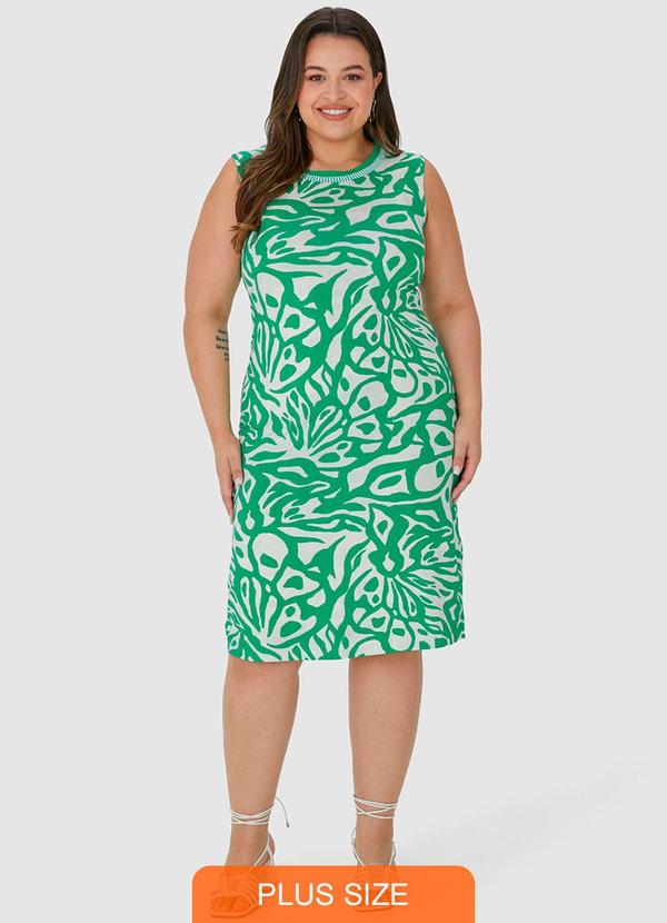 Malwee Plus - Vestido Verde Turquesa Curto Abstrato