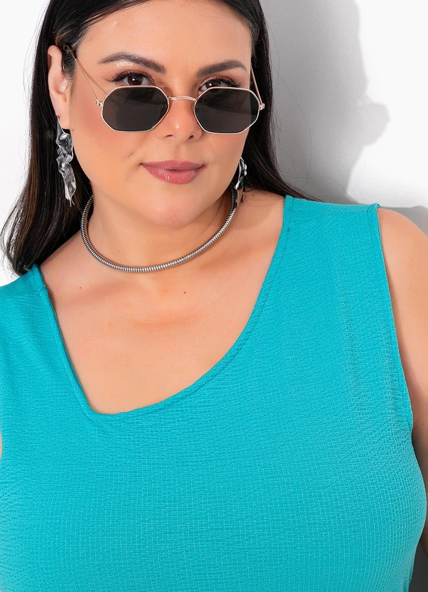 Marguerite - Vestido Verde Turquesa em Malha Anarruga 2