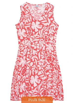 Malwee Plus - Vestido Vermelho Evasê Floral - MALWEE PLUS