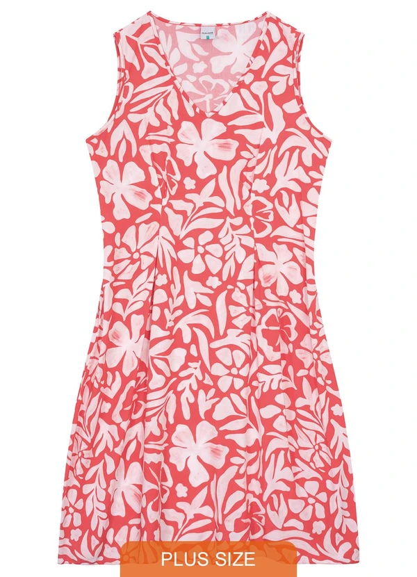 Malwee Plus - Vestido Vermelho Evasê Floral