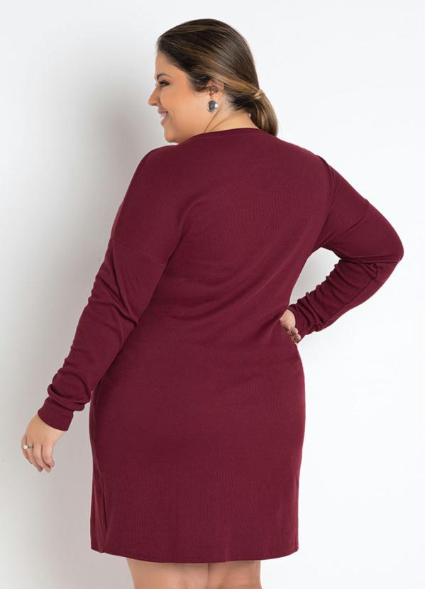 Queima Estoque - Vestido Vinho com Mangas Longas Plus Size 2
