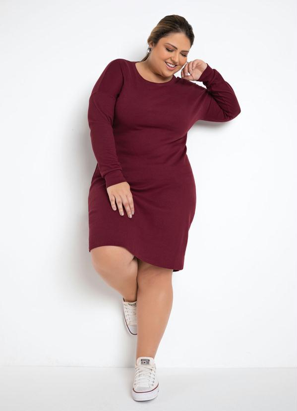 Queima Estoque - Vestido Vinho com Mangas Longas Plus Size 3