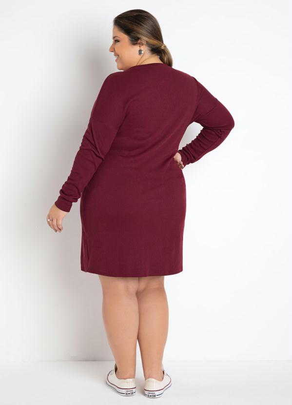 Queima Estoque - Vestido Vinho com Mangas Longas Plus Size 4