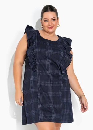 Marguerite Vestido Xadrez Azul com Babados Plus Size