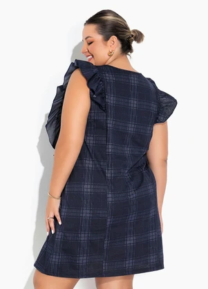 Marguerite - Vestido Xadrez Azul com Babados Plus Size - MARGUERITE