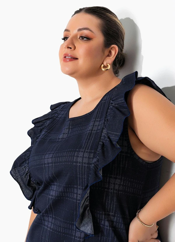 Marguerite - Vestido Xadrez Azul com Babados Plus Size 3