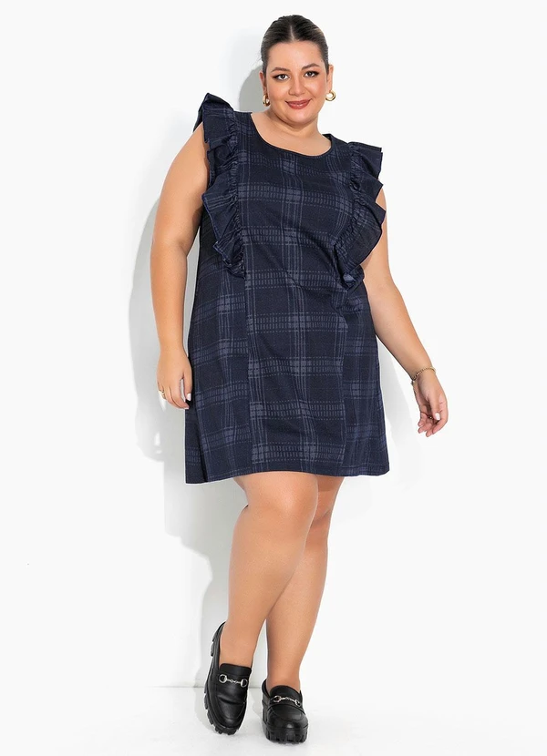 Marguerite - Vestido Xadrez Azul com Babados Plus Size 2