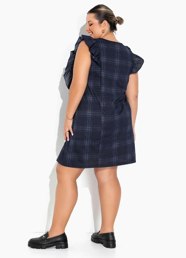 Marguerite - Vestido Xadrez Azul com Babados Plus Size