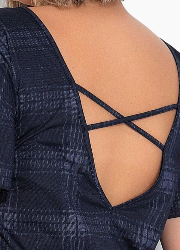 Marguerite - Vestido Xadrez Azul Jeans com Mangas Plus Size 3