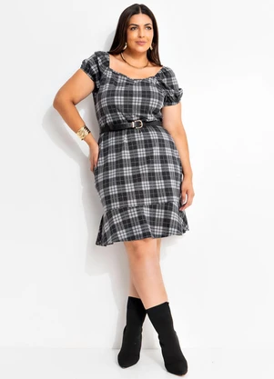 Marguerite - Vestido Xadrez Cinza em Malha - MARGUERITE