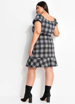Marguerite - Vestido Xadrez Cinza em Malha - MARGUERITE