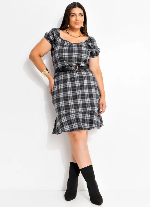 Marguerite - Vestido Xadrez Cinza em Malha