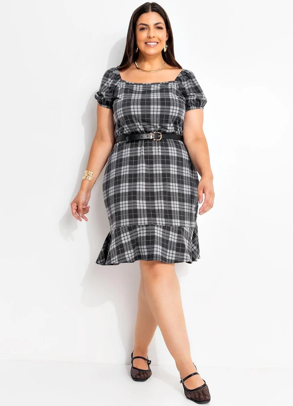 Marguerite - Vestido Xadrez Cinza em Malha 3