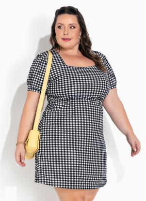 Vestido (Xadrez) Decote Quadrado Plus Size