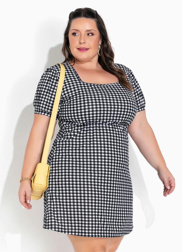Vestido (Xadrez) Decote Quadrado Plus Size