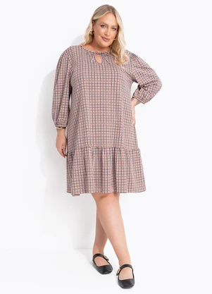 Marguerite - Vestido Xadrez Marrom em Malha Fria - MARGUERITE