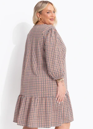 Marguerite - Vestido Xadrez Marrom em Malha Fria - MARGUERITE