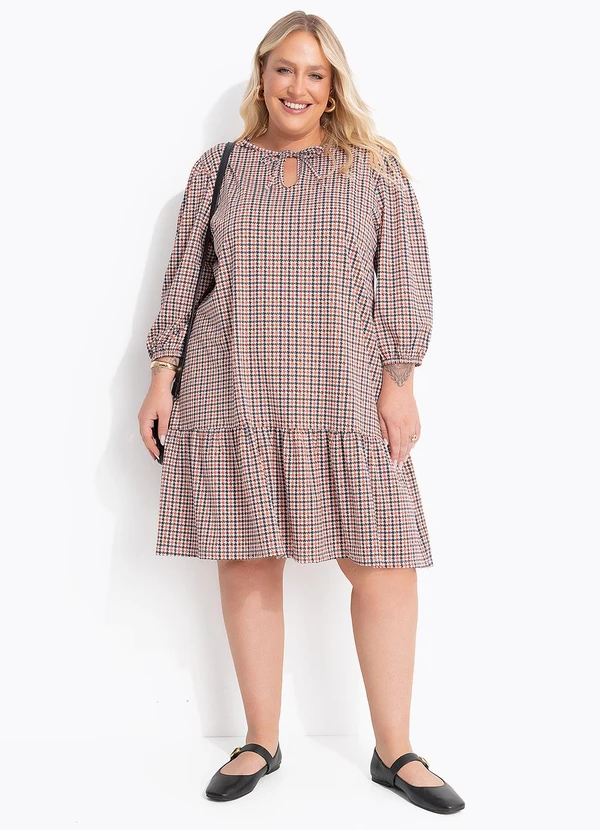 Marguerite - Vestido Xadrez Marrom em Malha Fria 3