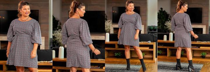 Vestido Xadrez Pied de Poule em Malha