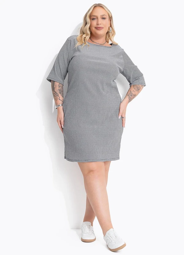 Marguerite - Vestido Xadrez Pied Poule em Malha Texturizada 2