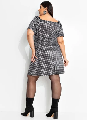 Marguerite - Vestido Xadrez Preto e Branco em Malha - MARGUERITE