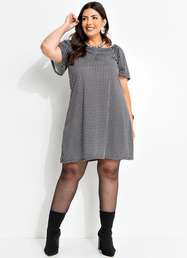 Marguerite - Vestido Xadrez Preto e Branco em Malha 3