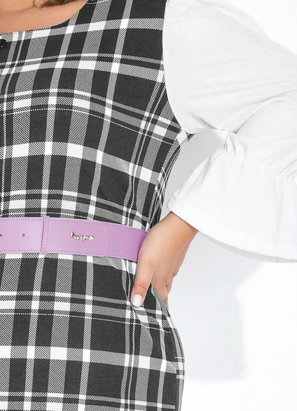 Marguerite - Vestido Xadrez Preto Mangas Bufantes Plus Size 3