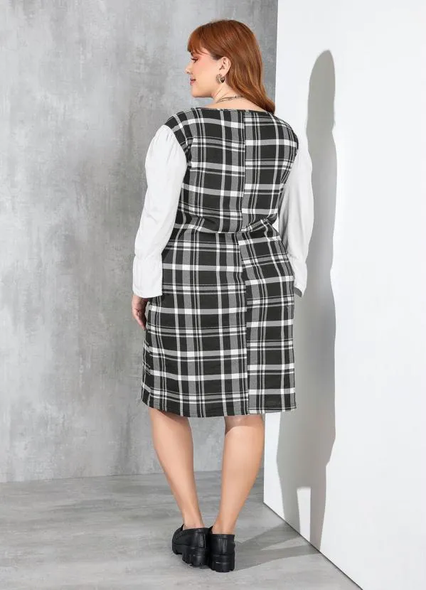 Marguerite - Vestido Xadrez Preto Mangas Bufantes Plus Size 6