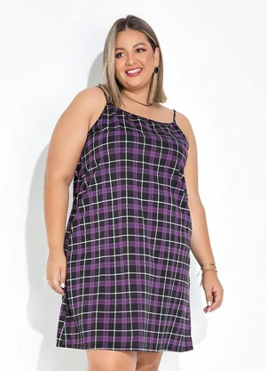 Marguerite Vestido Xadrez Roxo de Alças Plus Size N