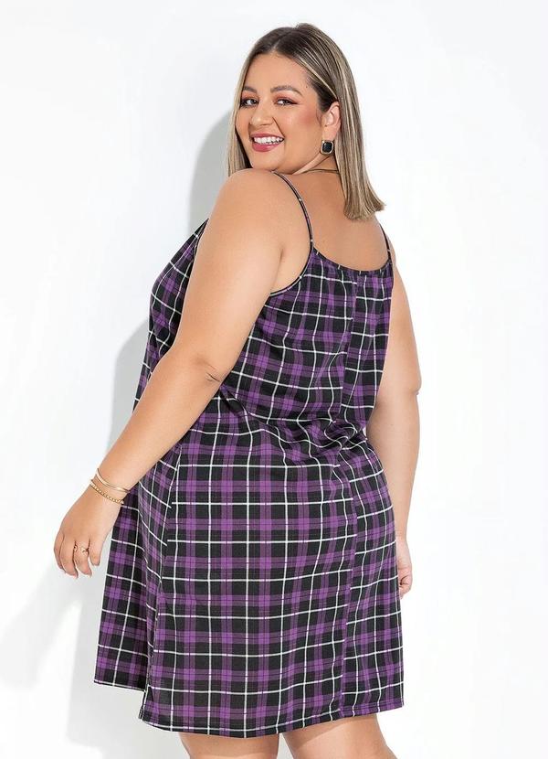 Marguerite - Vestido Xadrez Roxo de Alças Plus Size N 2