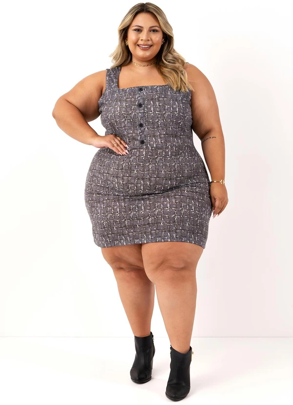 Marguerite - Vestido Xadrez Tweed Cinza em Malha 2