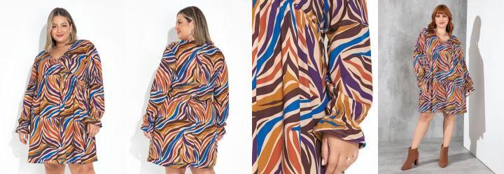 Vestido Zebra Bege com Babado Plus Size