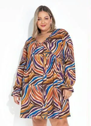 Marguerite - Vestido Zebra Bege com Babado Plus Size - MARGUERITE
