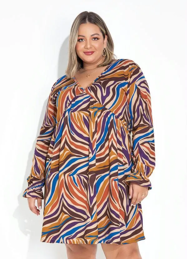 Marguerite - Vestido Zebra Bege com Babado Plus Size