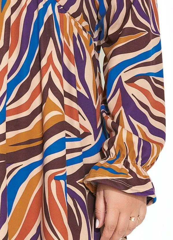 Marguerite - Vestido Zebra Bege com Babado Plus Size 3