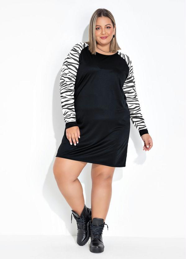 Marguerite - Vestido Zebra e Preto Evasê com Mangas Plus Size 3