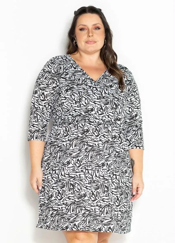 Marguerite - Vestido Zebra Preto com Transpasse Plus Size