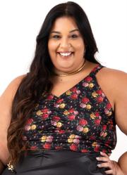 Blusa Rosas Preto em Jersey Acetinado