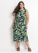 Vestido Abstrato Verde em Canelado
