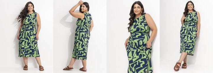 Vestido Abstrato Verde em Canelado