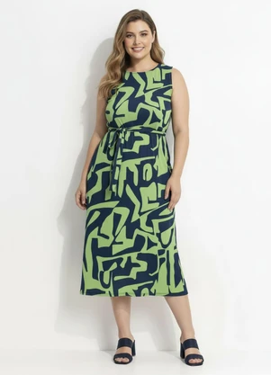 Marguerite - Vestido Abstrato Verde em Canelado - MARGUERITE