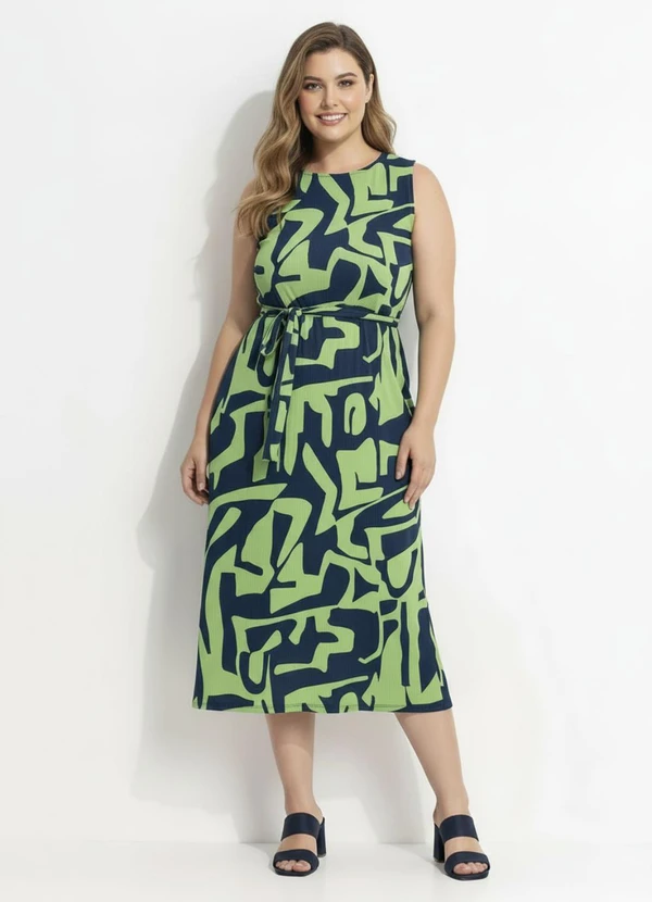 Marguerite - Vestido Abstrato Verde em Canelado