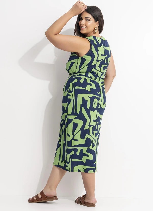 Marguerite - Vestido Abstrato Verde em Canelado 3