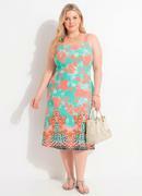 Vestido Floral Barrado em Malha de Viscose