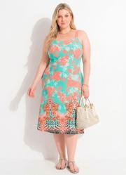 Vestido Floral Barrado em Malha de Viscose
