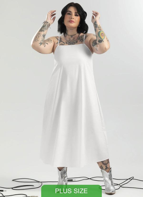 Cativa - Vestido Plus Size de Alças Midi Branco