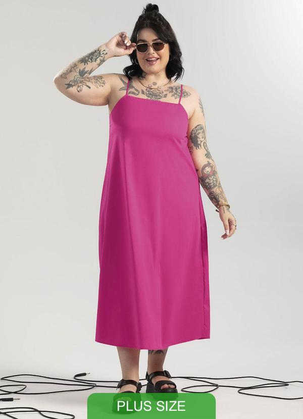 Cativa - Vestido Plus Size de Alças Midi Rosa