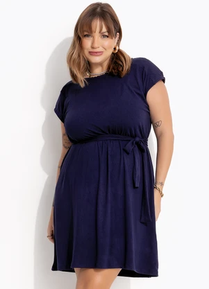 Marguerite - Vestido Azul Marinho em Malha Suede - MARGUERITE