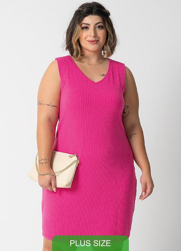 Habana - Vestido Canelado com Decote em V Rosa